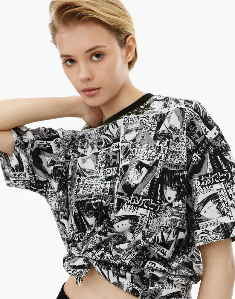 Футболка Gloria Jeans, размер 44, цвет черный, белый, 100% хлопок ...