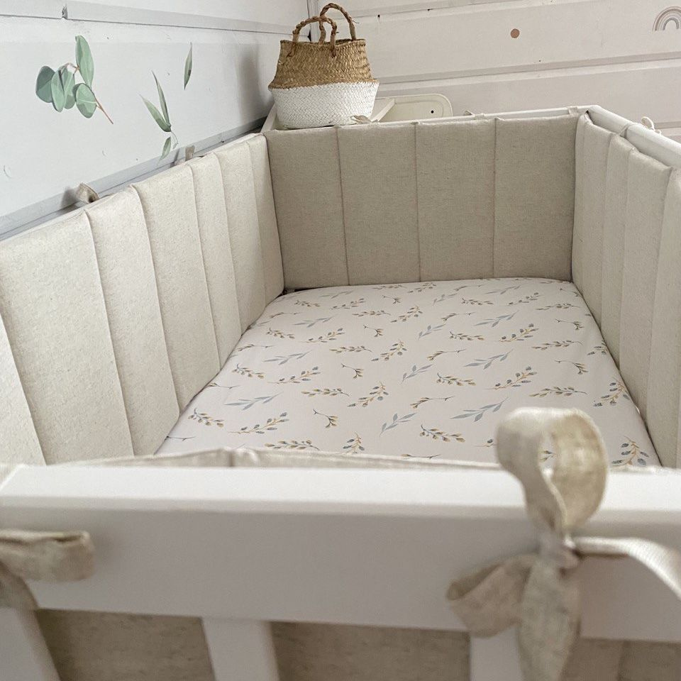 Бортики в детскую кроватку для новорождённых стеганые MamiBro из льна  #1