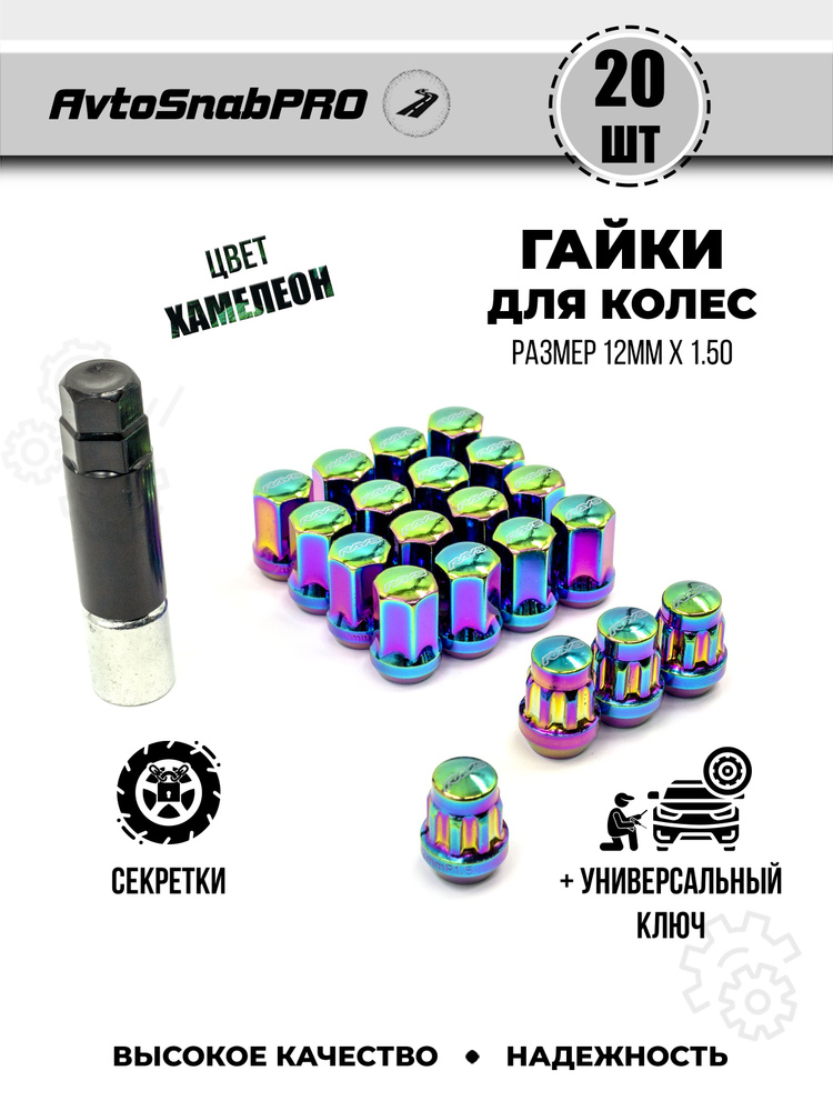 Secret Wheels Гайки-секретки М12 х 1,5, 28 мм, 20 шт. #1