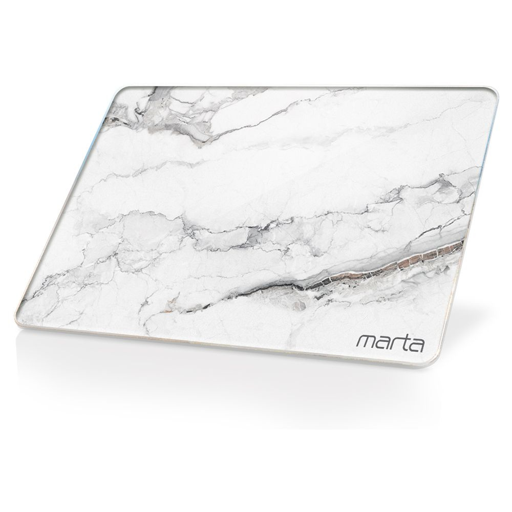 Доска разделочная MARTA MT-3742 из жаропрочного, ударостойкого стекла 30х40, белый мрамор  #1