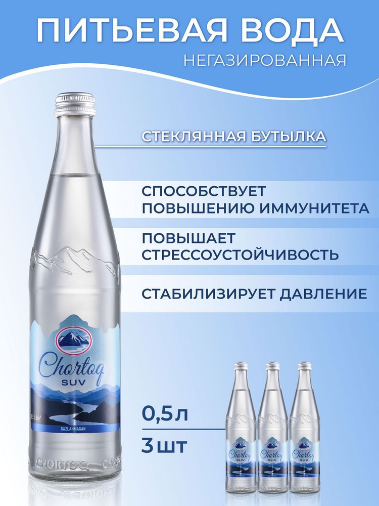 Питьевая негазированная вода Chortoq Suv Чартак, 3 бутылки в стекле по 0,5 л  #1