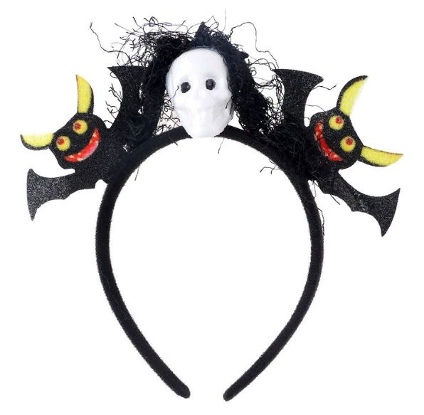 Карнавальный ободок на Halloween череп и две летучие мышки 1 шт черный  #1