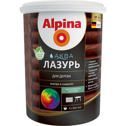 Лазурь для древесины Alpina Аква (900мл, орех) #1