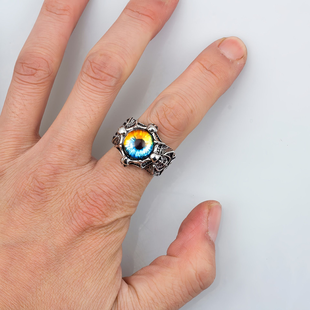 Кольцо Глаз дракона желто-синий, перстень печатка #1
