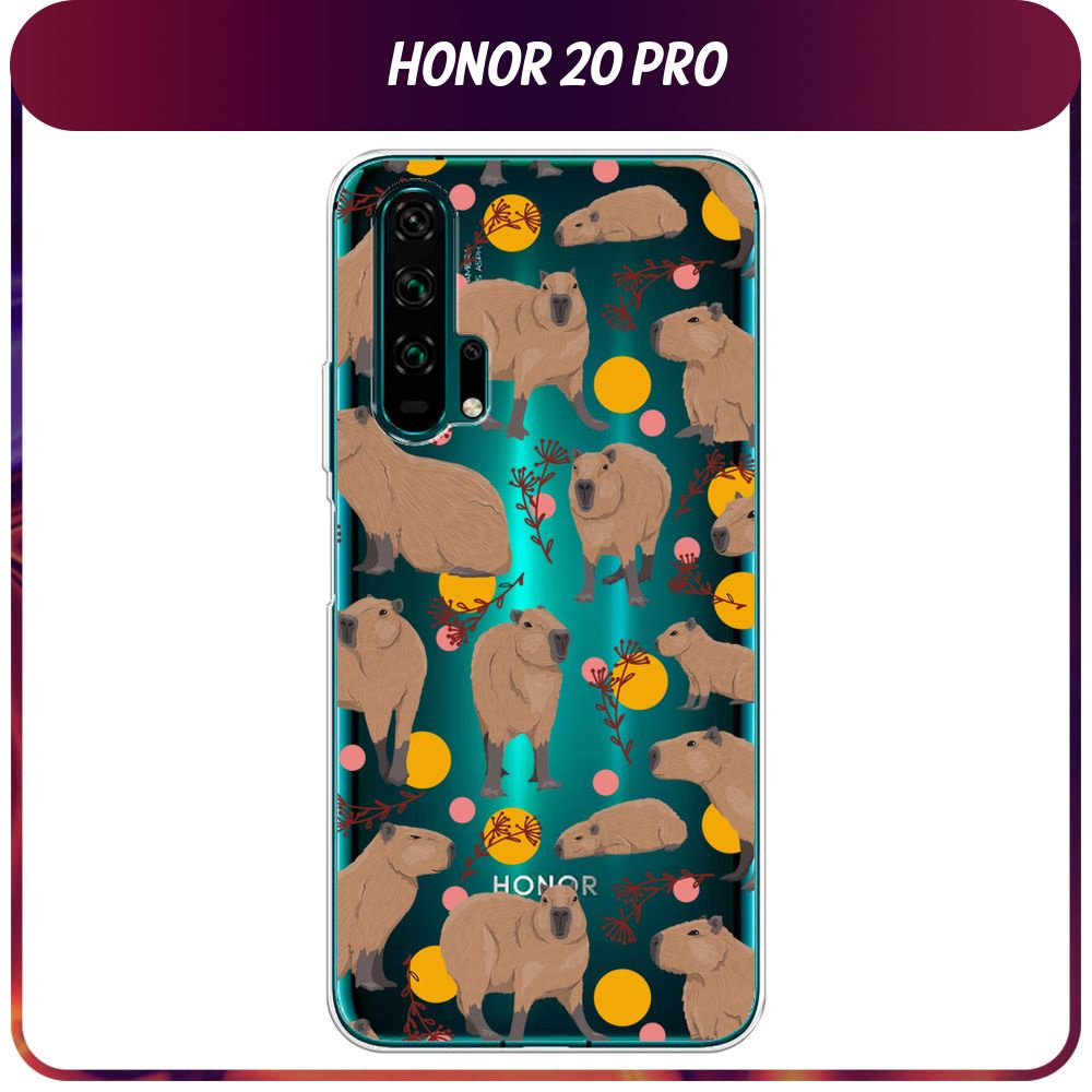 Силиконовый чехол на Honor 20 Pro / Хонор 20 Про "Капибара паттерн", прозрачный  #1