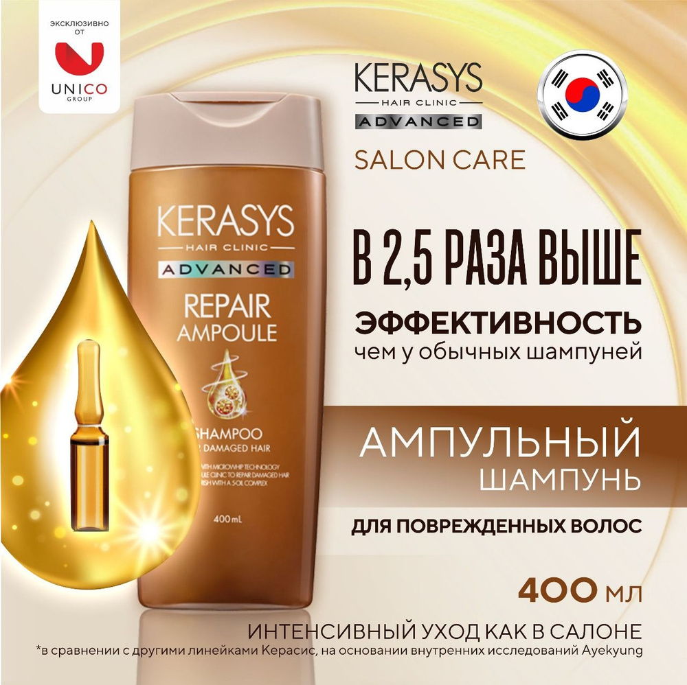 Kerasys advanced repair ampoule Корейский шампунь для интенсивного восстановления сильно поврежденных, #1