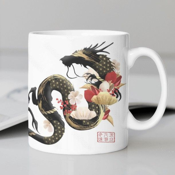 Кружка в подарок на Новый год 2024, чашка для кофе и чая, кружки с драконом, подарочный набор для женщин #1