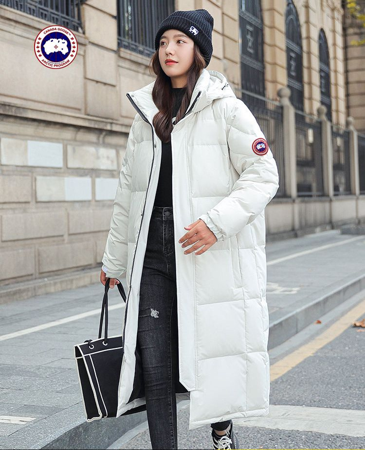 Long hooded store down jacket