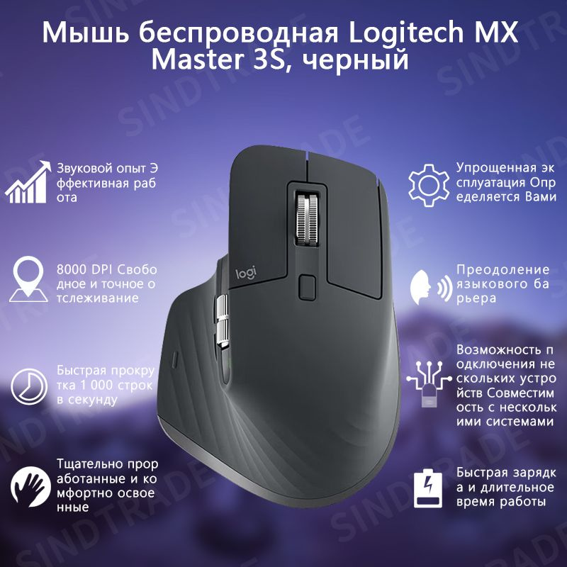 Мышь беспроводная Logitech MX MASTER 3S 100023663181, черный - купить по  выгодной цене в интернет-магазине OZON (748627274)