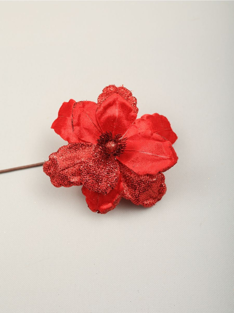Цветок искусственный декоративный новогодний, d 19 см, цвет красный  #1