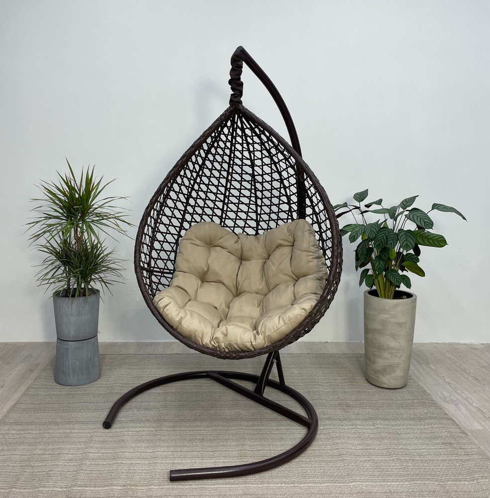 Подвесное кресло-кокон MONTBLANC коричневый + каркас (бежевая подушка Relax)  #1