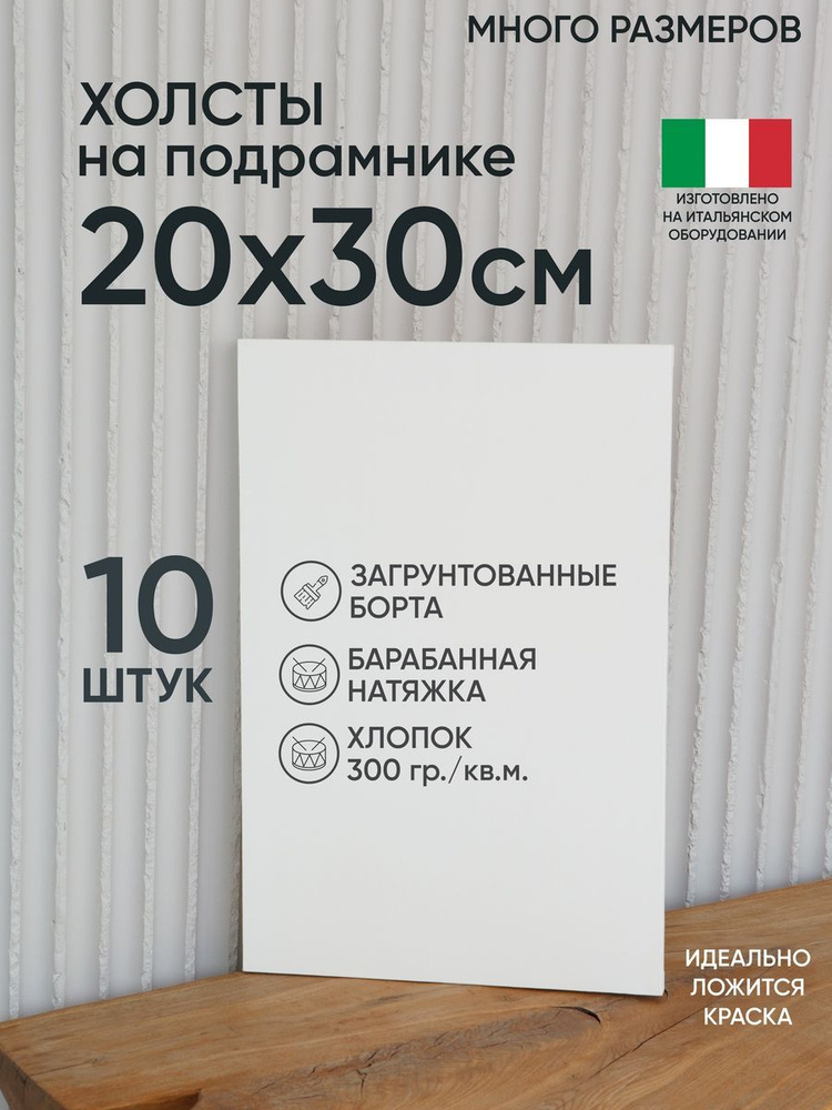 Холст на подрамнике, 10 шт, белый 20х30 см, Артель художников, хлопок 360 г/м2, грунтованный  #1