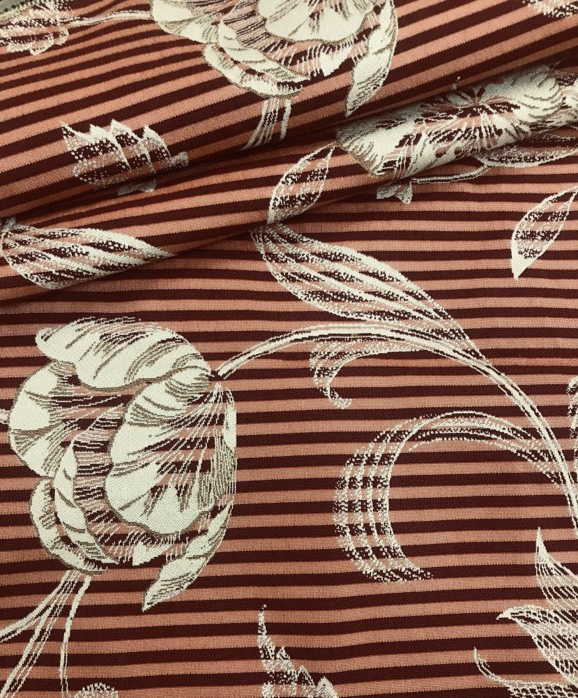 Гобеленовая ткань Цветы борд. полоса / Ширина 150 см / Любой метраж единым отрезом  #1