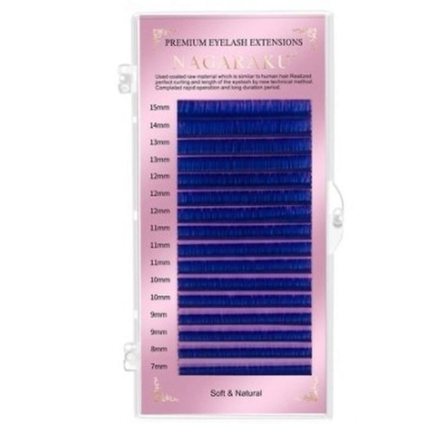 NAGARAKU Синие ресницы для наращивания C 0.10 микс Цвет - Синий, Изгиб - C, Толщина - 0,10 мм, длинна #1