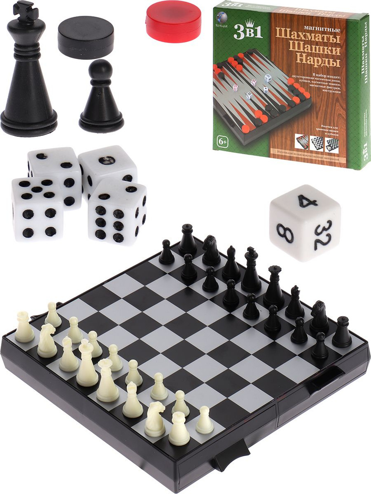 Набор настольных игр 3 в 1.Пластиковые "Нарды, шашки, шахматы" магнитные, в коробке.276146R  #1
