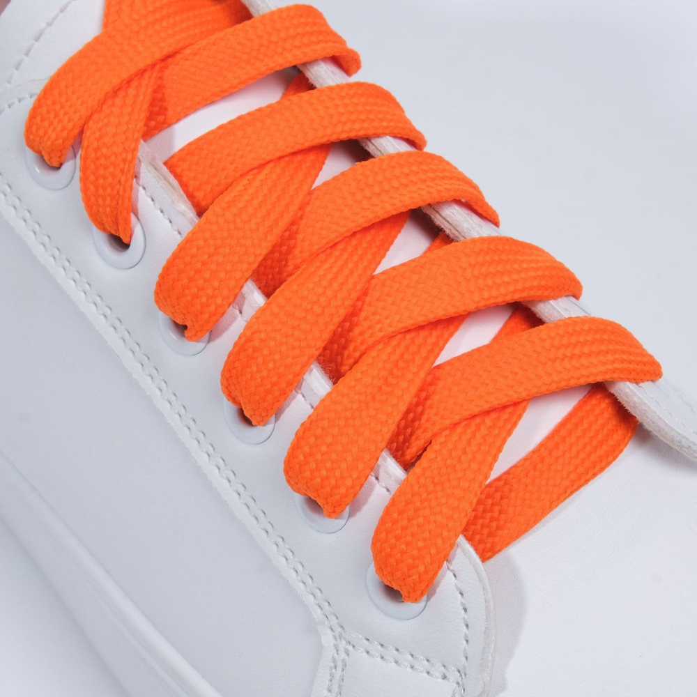 Шнурки для обуви, пара, плоские, 12 мм, 120 см, цвет оранжевый неоновый  #1