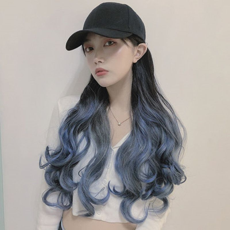 Шляпа-парик, градиентно-синие длинные вьющиеся волосы #1