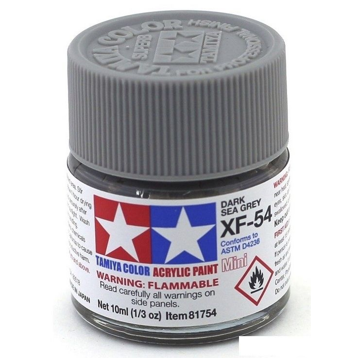 Краска акриловая XF-54 Dark Sea Grey flat, acrylic paint mini 10 ml. (Морской тёмный серый матовый) Tamiya #1