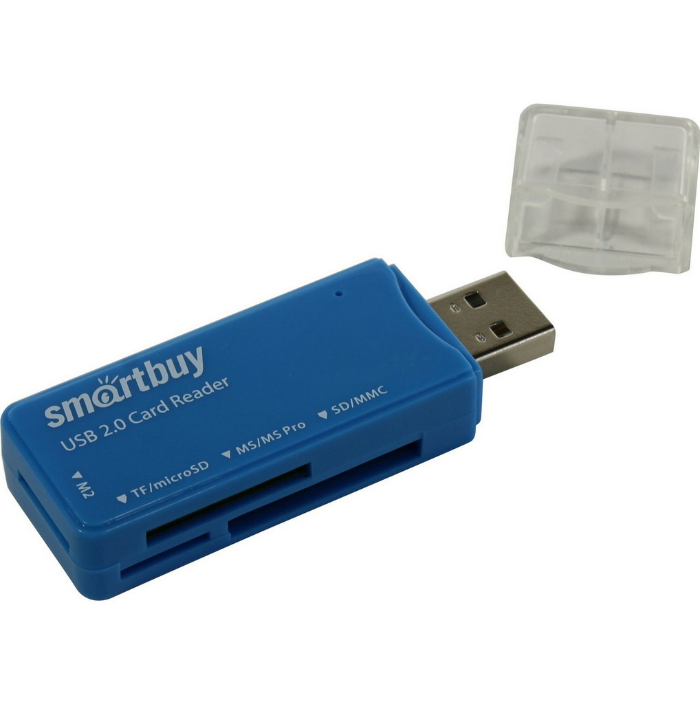 Картридер Smartbuy 749, USB 2.0 - SD/microSD/MS/M2, голубой (SBR-749-B)