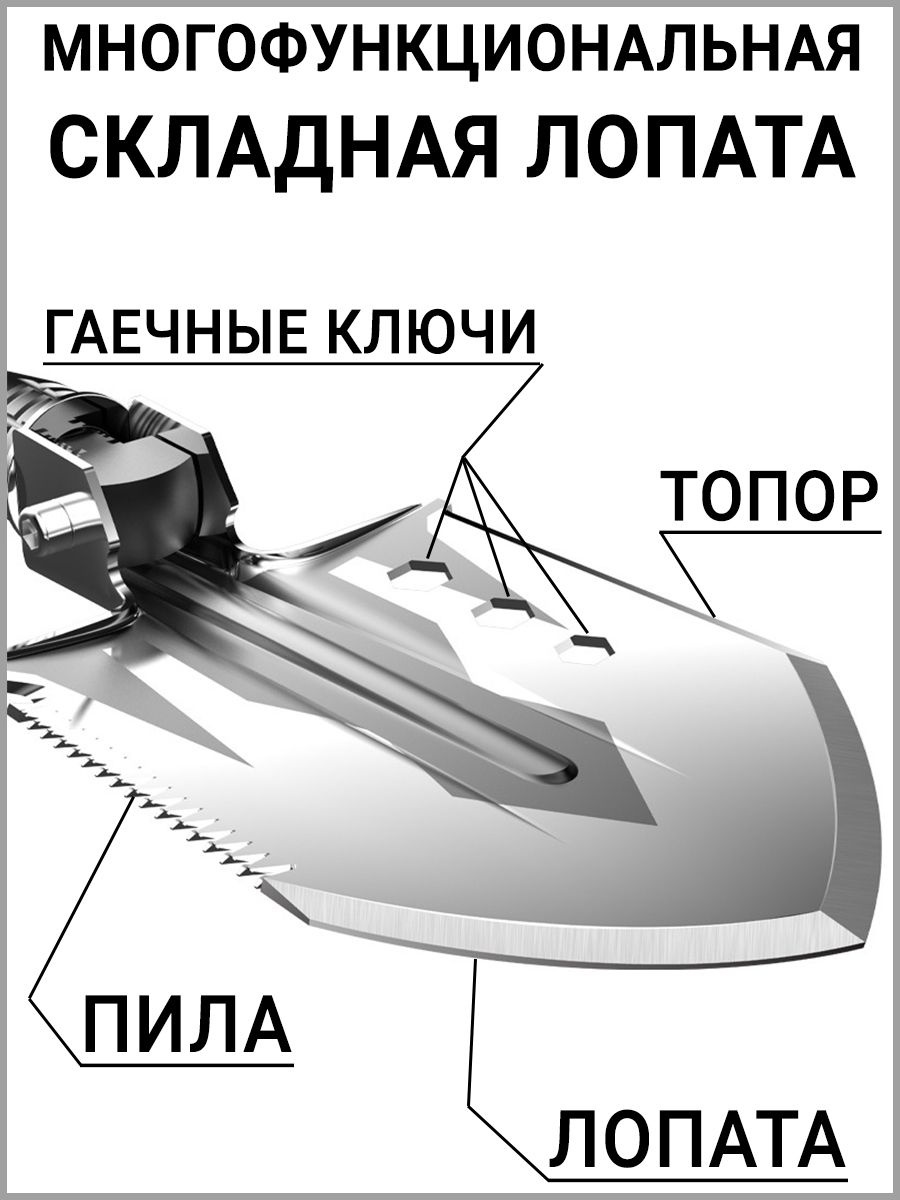 Лопата штыковая широкая автомобильная складная в автомобиль, поход, для снега. Многофункциональный набор инструментов мультитул с ножом в подарок мужчине мужу папе парню любимому брату отцу дедушке