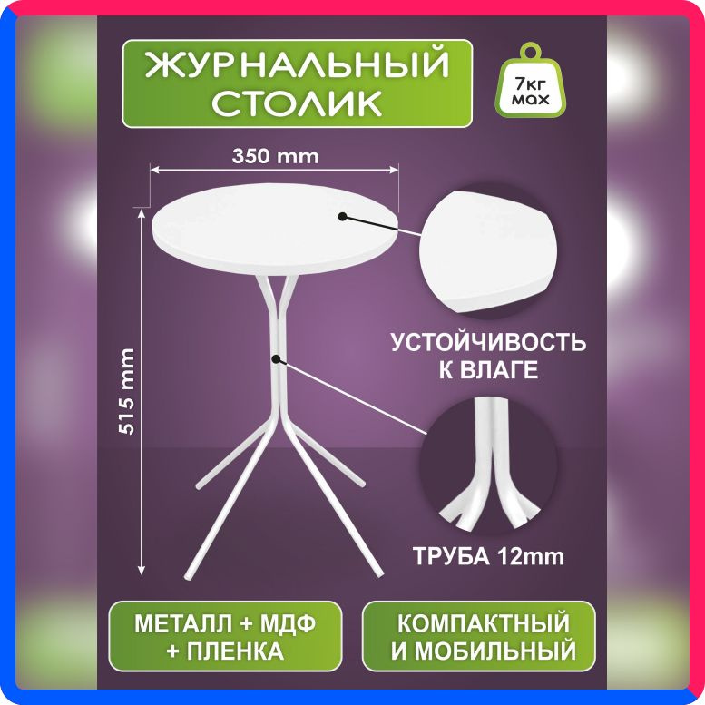 Купить по выгодной цене Журнальный металлический столик в стиле лофт IFERS SHT-CT12-1 глянец белый/белый муар с доставкой