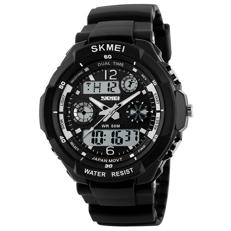 Часы наручные SKMEI 1060, спортивные, будильник, черные #1