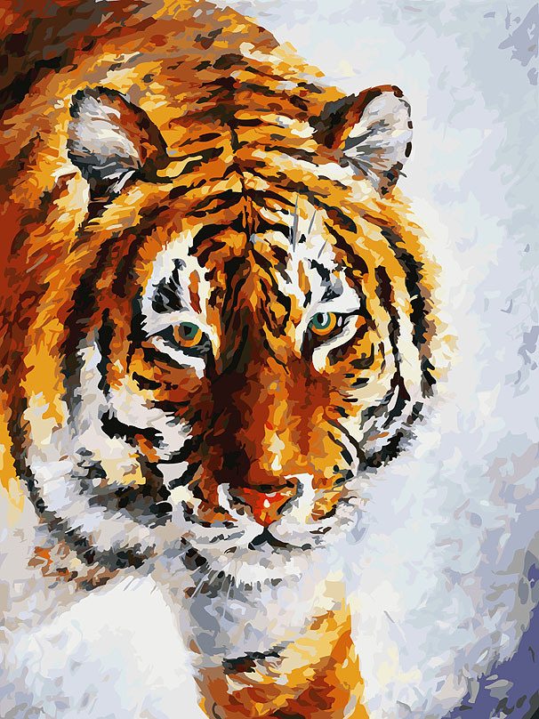 Картины по номерам на холсте с подрамником 30х40 / кошки / "Тигр на снегу"  #1