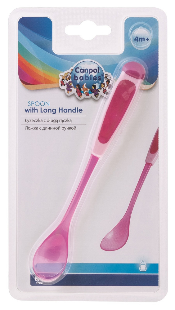 Ложка детская длинная для кормления малышей с длинной ручкой Canpol Babies, 4+ м, цвет: розовый  #1