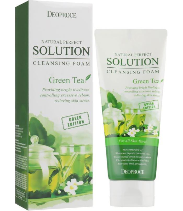 Deoproce Natural Perfect Solution Cleansing Foam Green Tea Пенка для умывания лица с экстрактом зелёного #1