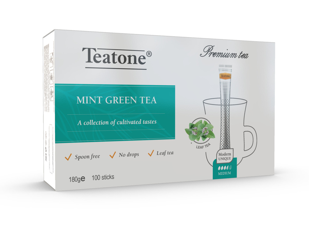 Зелёный чай с МЯТОЙ TEATONE в стиках для разовой заварки, (100шт*1,8г)  #1