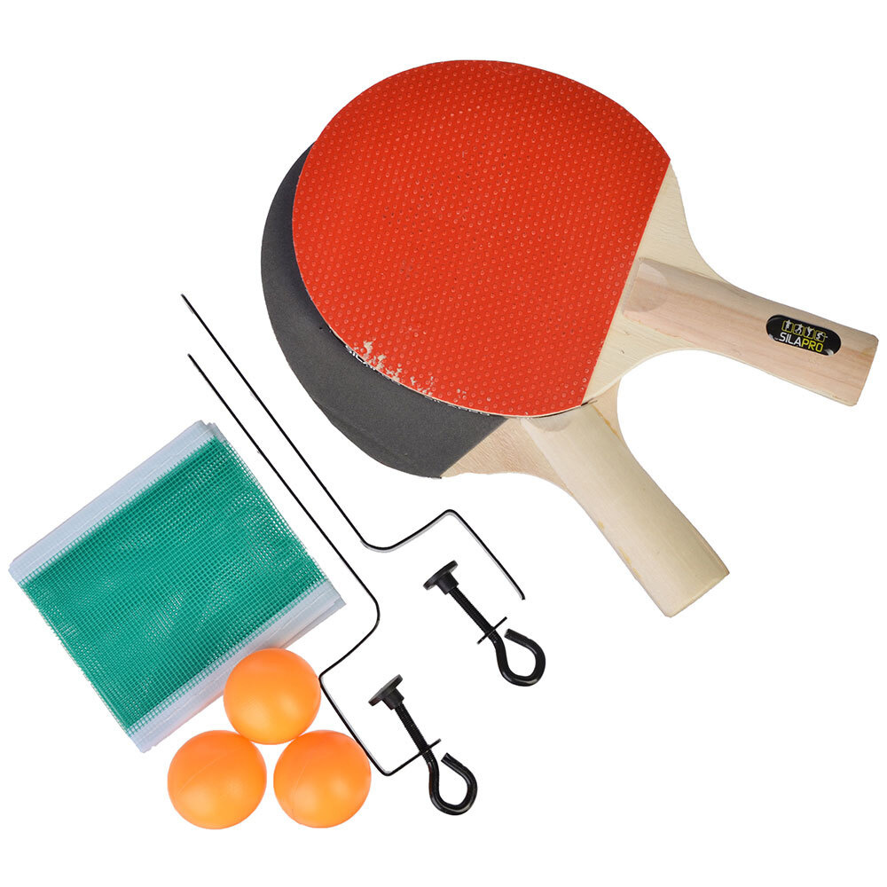 Набор для настольного тенниса: ракетка 2 шт, теннисный мяч 3 шт, держатель для сетки 2 шт, сетка, SILAPRO, #1