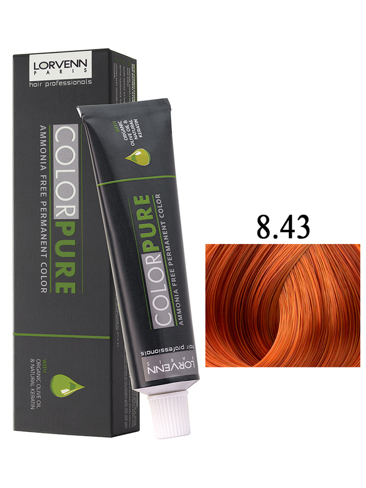 LORVENN HAIR PROFESSIONALS Краска COLOR PURE для окрашивания волос 8.43 светло-русый медно-золотистый #1