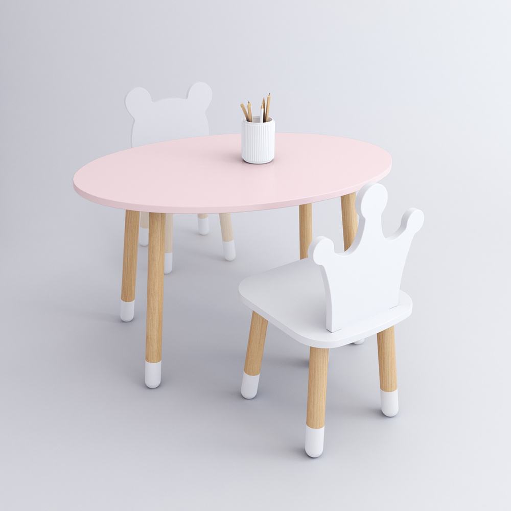 Комплект детской мебели DIMDOMkids, стол "Овал" розовый + стул "Корона" белый  #1