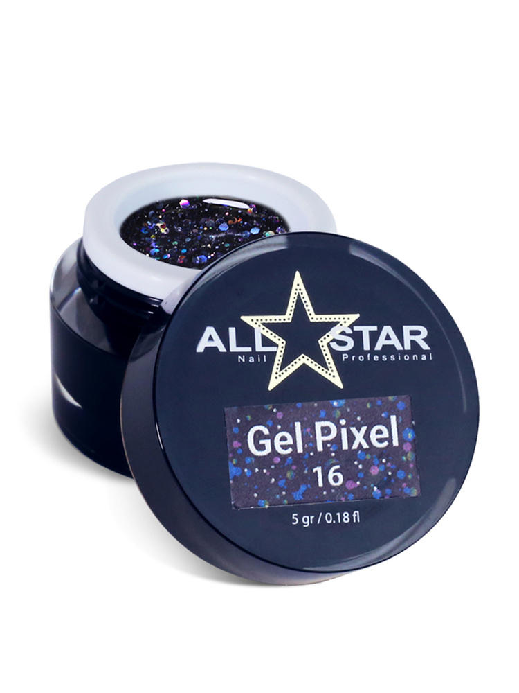 ALL STAR Professional, Гель-краска/ глиттер/ блёстки для ногтей "Gel Pixel 16", цвет чёрный, шестигранники #1