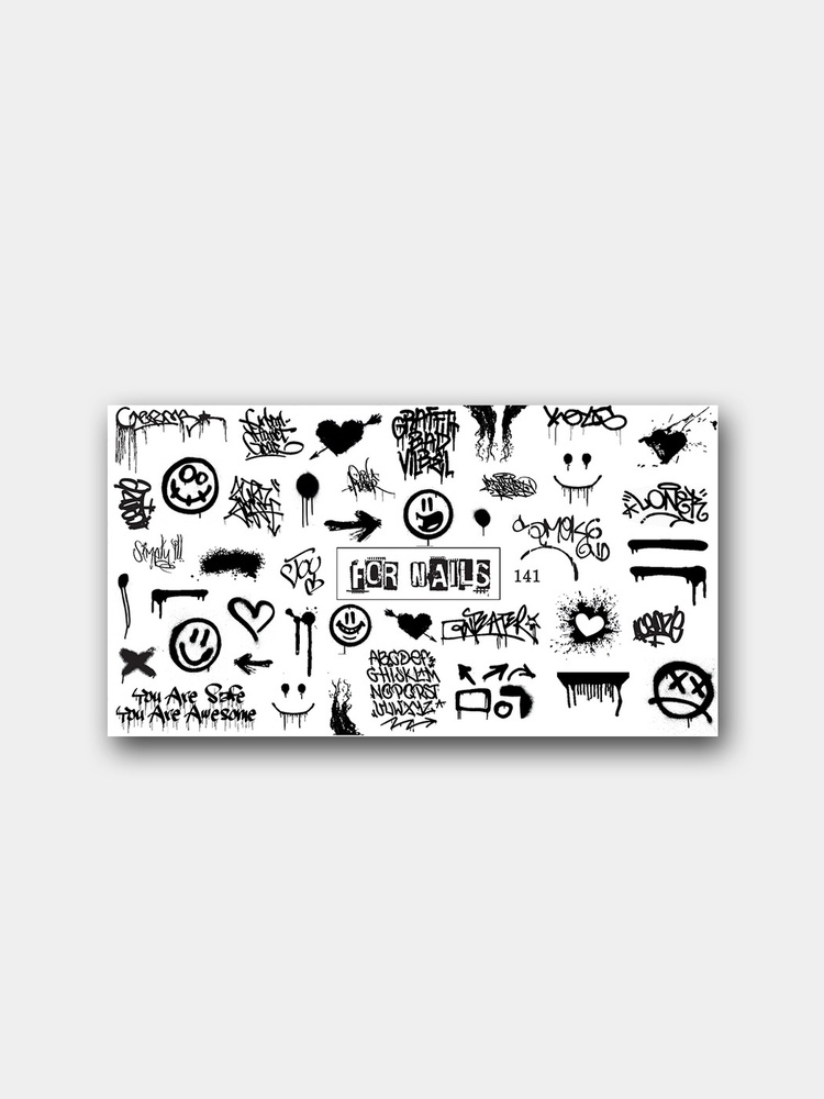 Слайдер (водные наклейки) для дизайна ногтей 141 Граффити Смайлики Подтёки Сердце  #1
