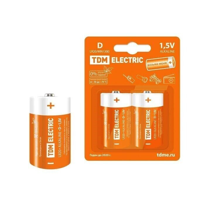 TDM Electric Батарейка D, Щелочной тип, 1,5 В, 2 шт #1