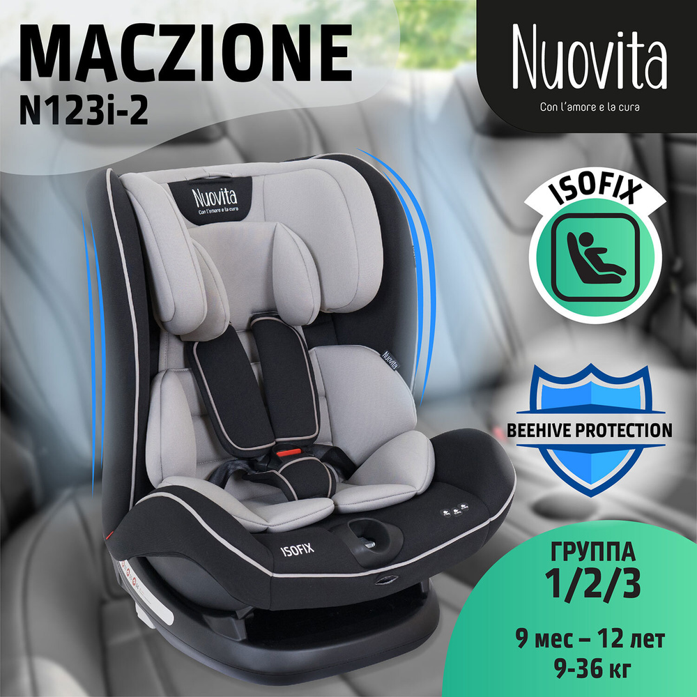 Автокресло Nuovita Maczione N123i-2 детское, защитное,регулируемое, универсальное в машину на заднее #1