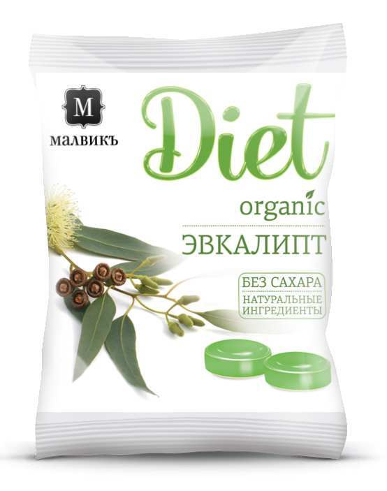 Карамель леденцовая без сахара на изомальте "МАЛВИКЪ Diet" Эвкалипт 50гр х 3шт  #1