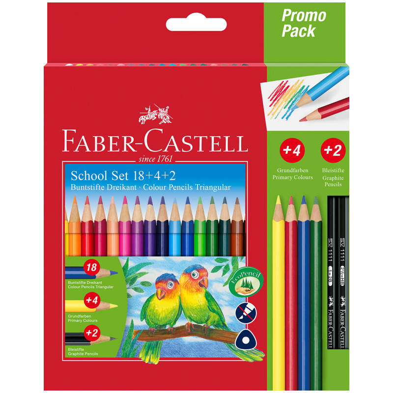 Карандаши цветные Faber-Castell, 18цв., трехгран., заточ.+ 4цв. + 2ч/г кар., картон, европодвес  #1