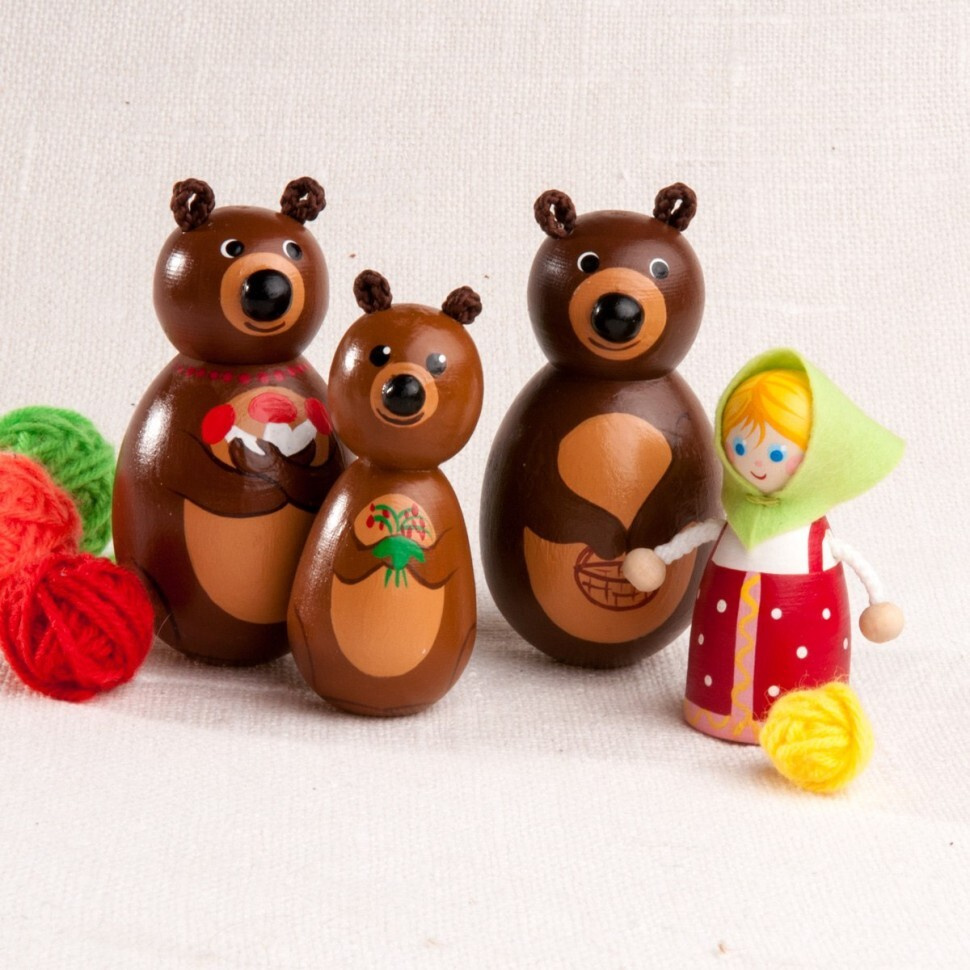 Набор пальчиковых игрушек "Машенька и три медведя" Вальда / Для кукольного театра / Деревянные игрушки #1
