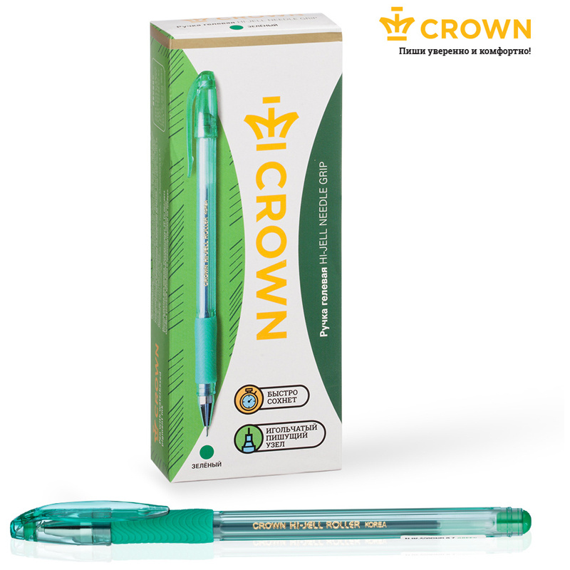 Ручки гелевые зеленые набор Crown Hi-Jell Needle Grip, 12 шт. #1