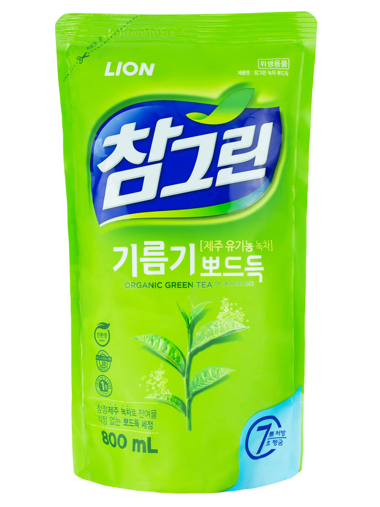 LION Средство для мытья посуды, овощей и фруктов Зеленый чай Chamgreen Green Tea (Refill), 800 мл  #1