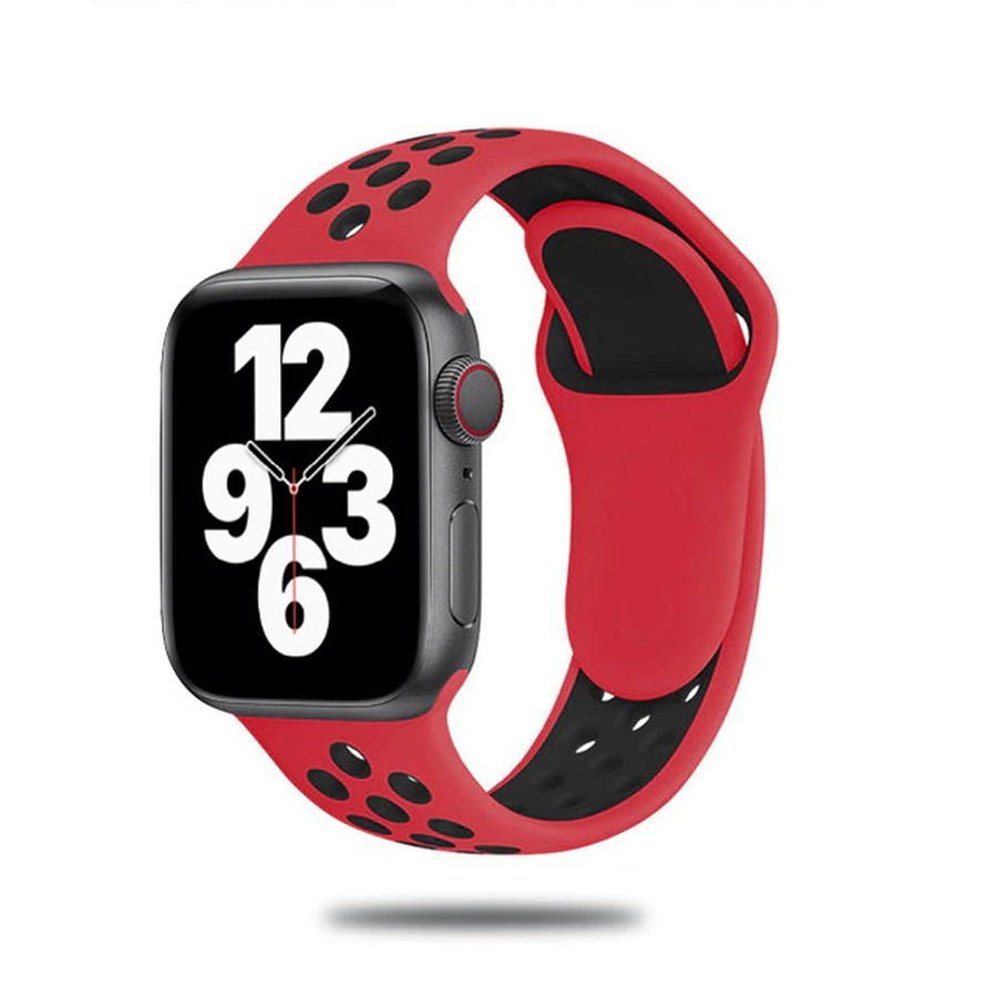 Cиликоновый ремешок спортивный для Apple Watch Series 1-8 и Ultra - 42/44/45/49 мм (эпл вотч), красный-черный #1