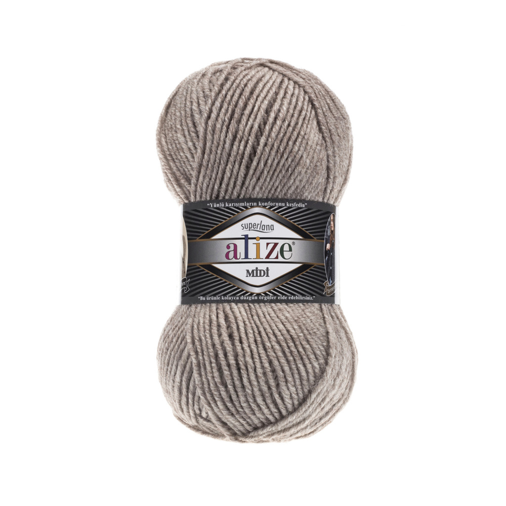 Пряжа для вязания ALIZE SUPERLANA MIDI, цвет: 207 (кофе с молоком меланж); 1 моток, состав: 25% шерсть, #1