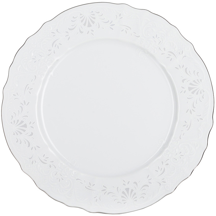 Тарелка сервировочная обеденная 27 см Бернадотт Декор платина, фарфор, столовая мелкая, закусочная белая, #1