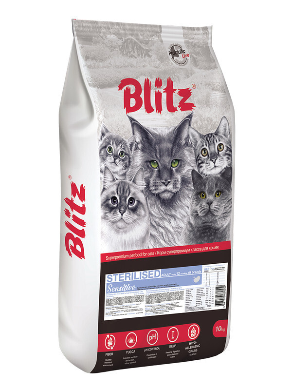 Сухой корм для кошек BLITZ STERILISED CATS TURKEY для стерилизованных кошек с Индейкой, 10 кг  #1