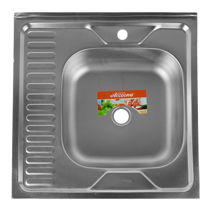 Мойка кухонная Accoona AD6060-R, накладная, правая, толщина 0.4 мм, 600х600х140 мм, матовая  #1