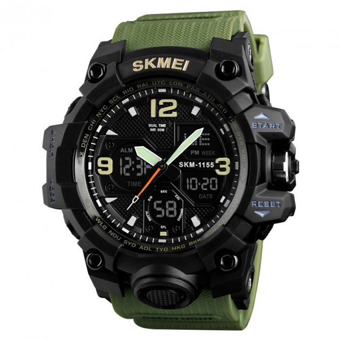 Часы Skmei/Скмей 1155B, мужские, противоударные, водонепроницаемые, army green  #1