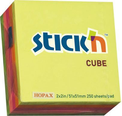 Блок самоклеящийся бумажный Stick n 21203, цвет неон, 5 цветов упаковке, 51x51 мм, 250 листов  #1