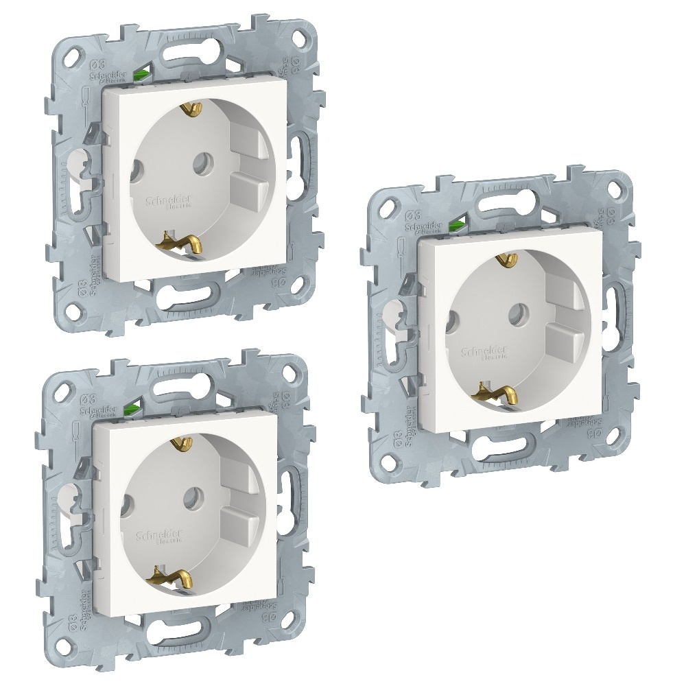 Розетка Unica New Белая с заземлением, со шторками, быстрозажимные клеммы (комплект 3 шт.)  #1
